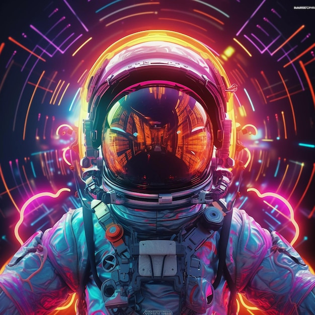 Astronaut on abstract bright background