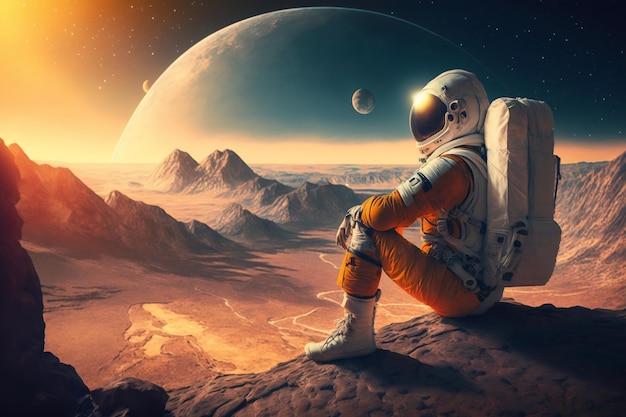 Astronaut Admiring the View from a Mountain Peak Generative Ai