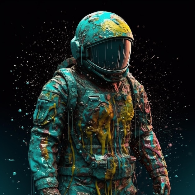 an astronaut in an aliens planet splatter paint style 3d render