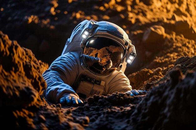 Photo astronaut ascending a mountain