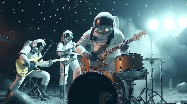 Foto astronauta astronauta che suona la chitarra sul palco ai generativa