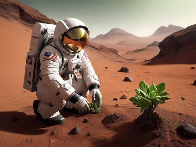 an astronaut in an astronauts space suit sits in the desert