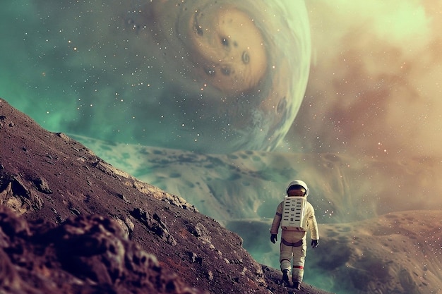 Astronaut on the background of the planet