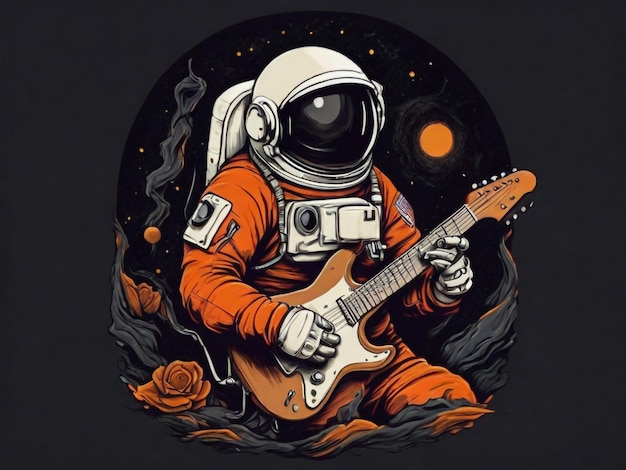 Astronaut blijft met gitaar T-shirt design