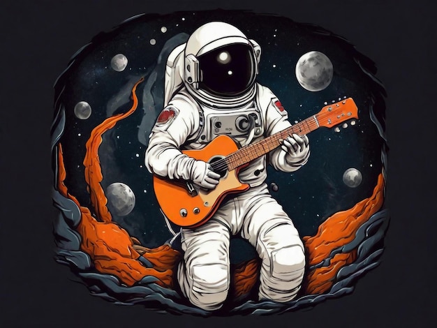 Astronaut blijft met gitaar T-shirt design