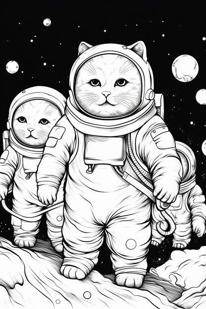 astronaut cat and cat cat in space with planets in the background generative ai