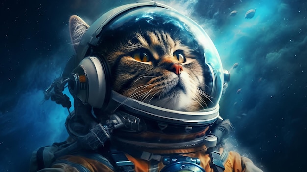 Astronaut cat Cute cat wearing an astronaut suit Generative ai