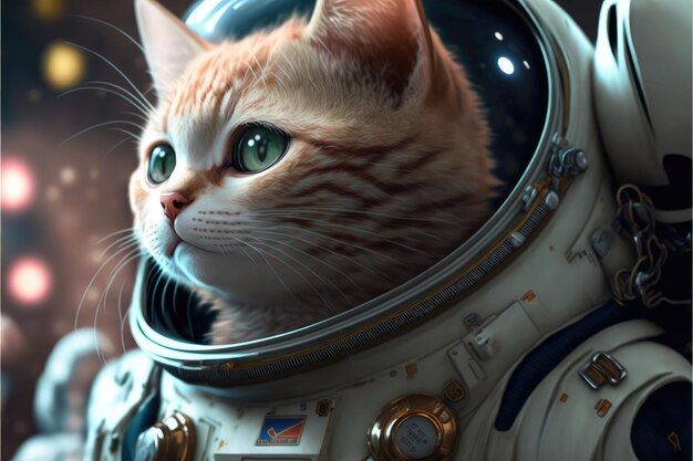 Astronaut cat floating in space with stars and galaxy background