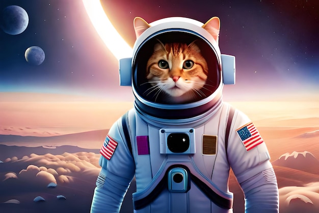 宇宙服を着た宇宙飛行士猫