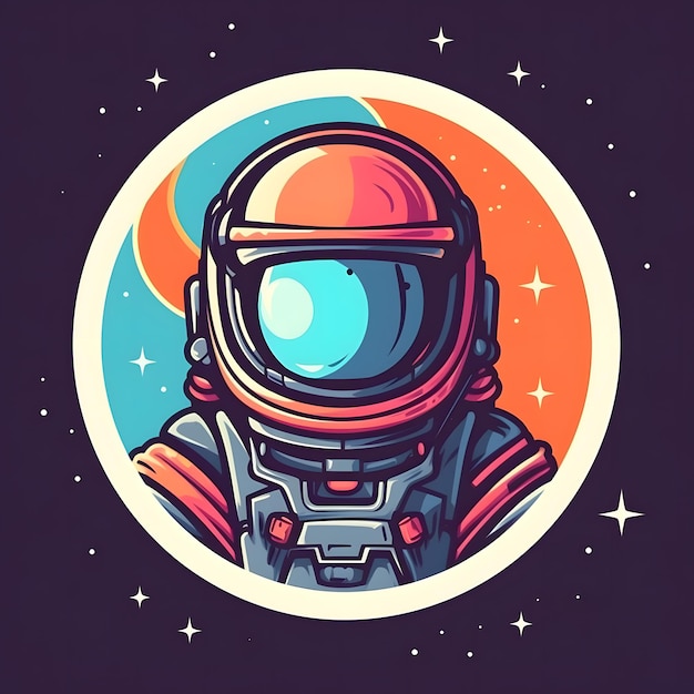 An astronaut in a circle with stars and the word space on it