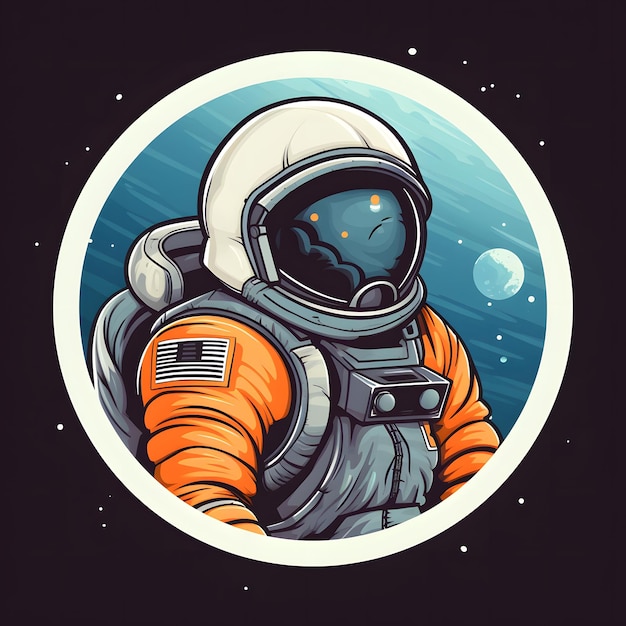 An astronaut in a circle with the word space on it