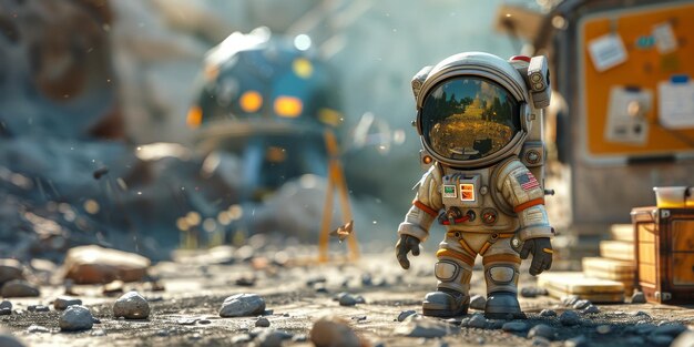 Astronaut in the classroom learning on planet exploration and colonization scifi art class