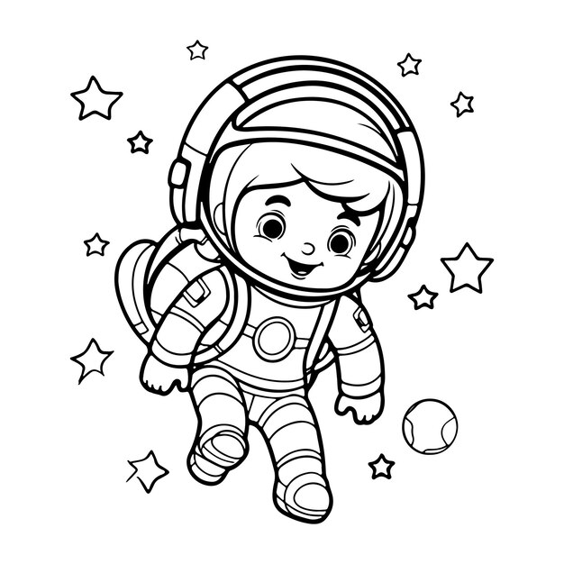 astronaut coloring book illustration cute kawai style generative ai