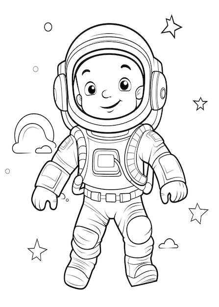 Photo astronaut coloring page for kids cute astronaut line art coloring page astronaut outline illustration for kids coloring page kids coloring page astronaut coloring book ai generative