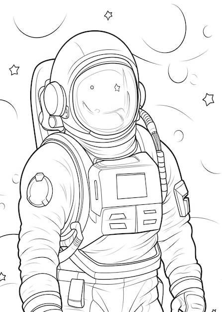 Photo astronaut coloring page for kids cute astronaut line art coloring page astronaut outline illustration for kids coloring page kids coloring page astronaut coloring book ai generative
