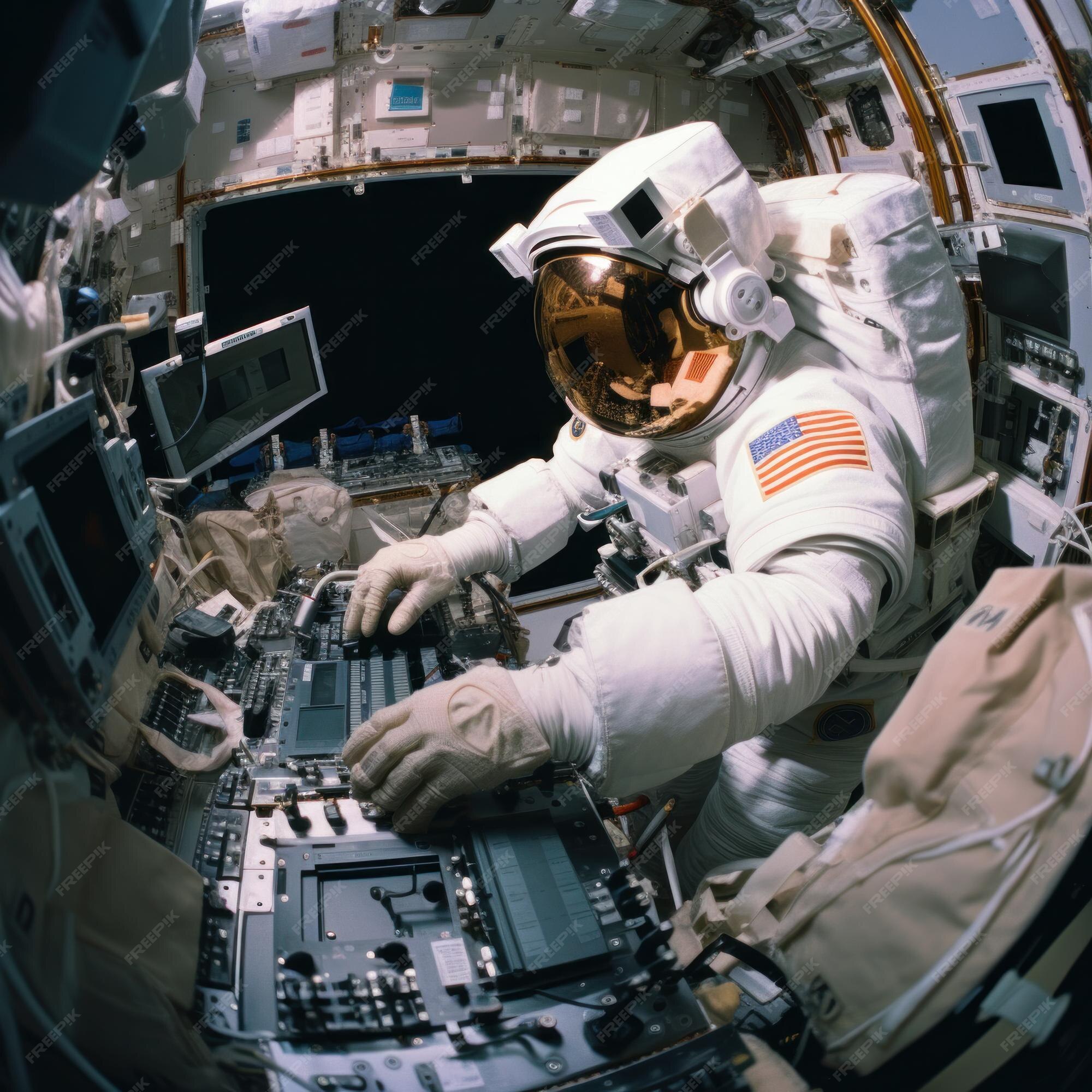 Premium AI Image Astronaut conducting experiments in zero gravity