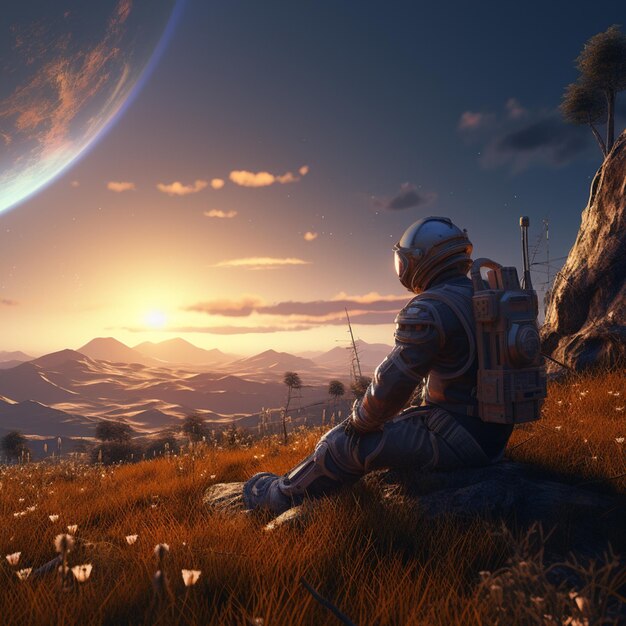 Astronaut Contemplating Earth's Beauty During Sunset