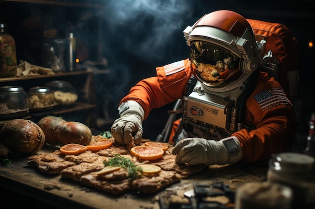 달에서 쇠고기 버거를 요리하는 우주 비행사 생성 AI