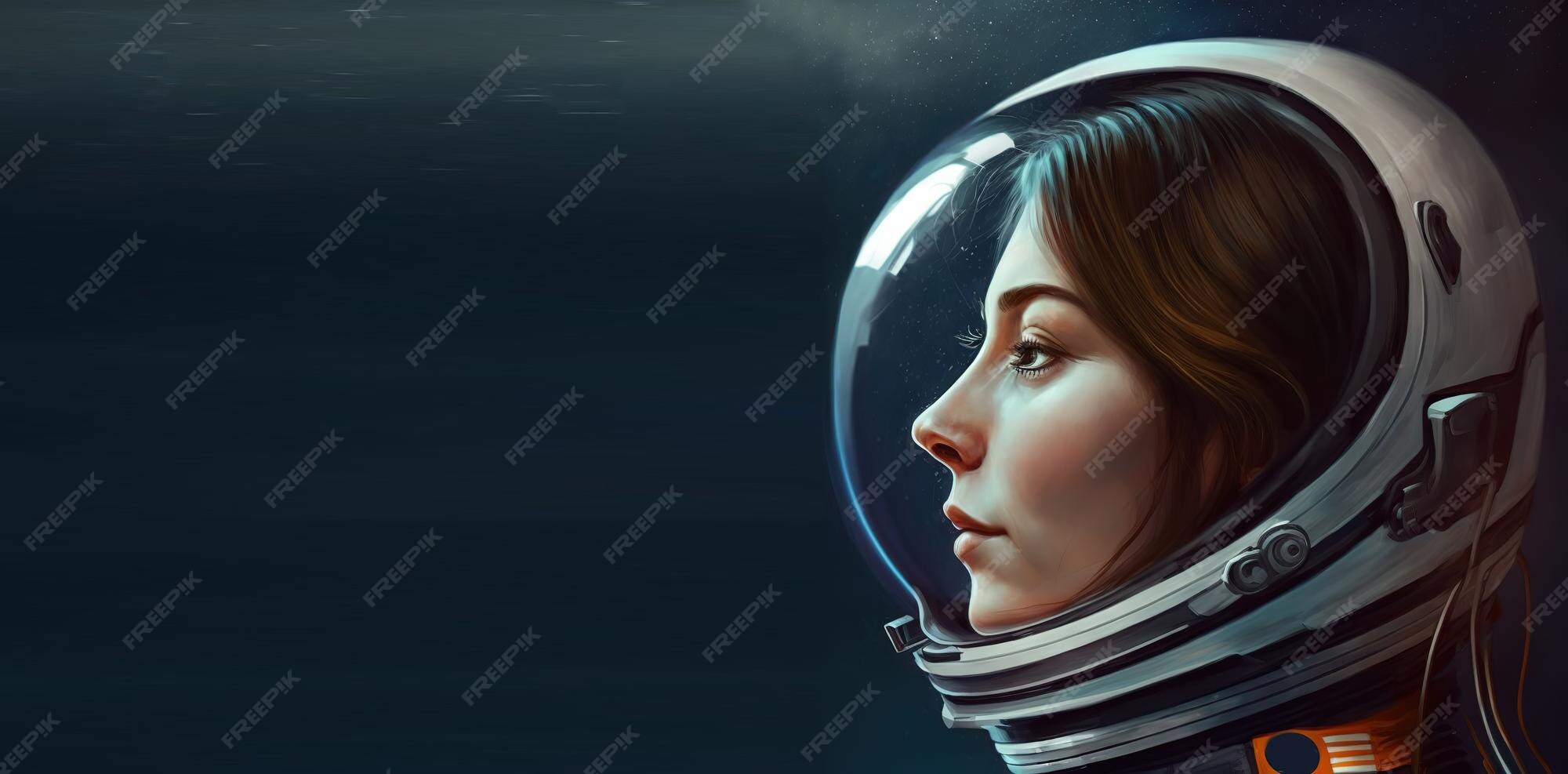 Premium Photo | Astronaut or cosmonaut helmet close up side view face of a  woman in a helmet 3d illustration