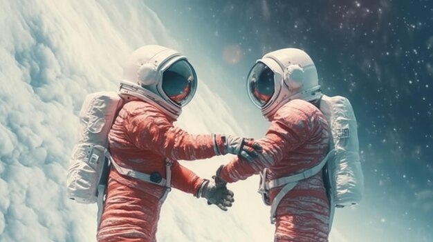 Foto coppia di astronauti che si tengono per mano sullo sfondo del cielo spaziale immaginazione dell'amore passione fantasia weber di immagini ai generative