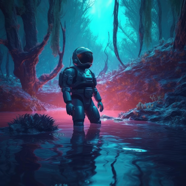 Astronaut in the deep forest