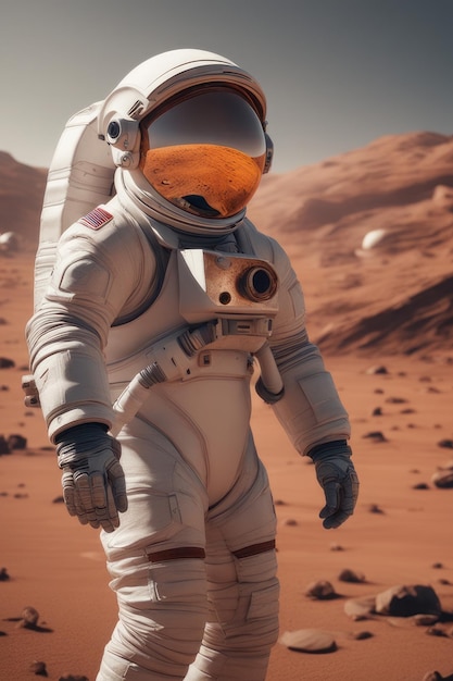 砂漠の宇宙飛行士砂漠の宇宙飛行士背景3 dイラストに宇宙飛行士を持つ宇宙飛行士