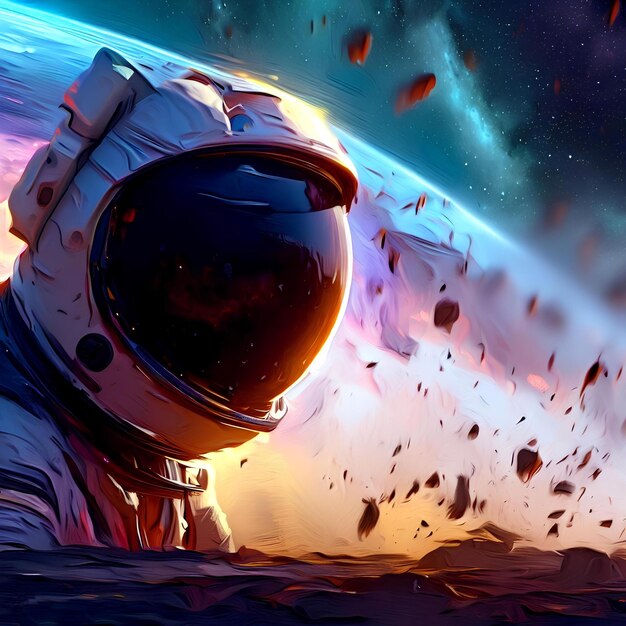 Astronaut die in ruimteconceptenart drijft