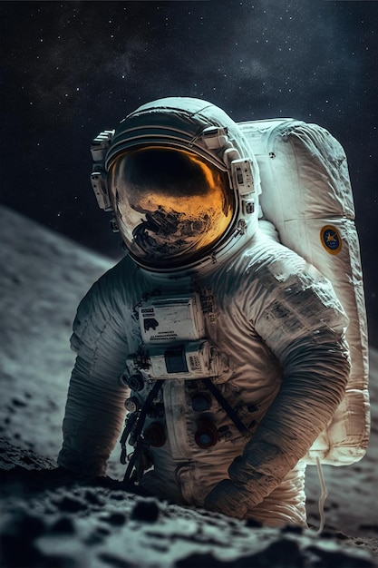 Astronaut die op maan onderzoekt, gemaakt met behulp van generatieve ai-technologie