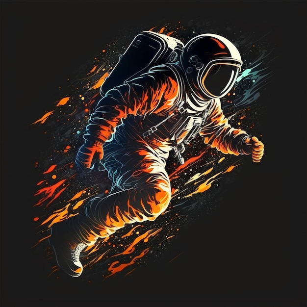 astronaut digital art, Retro assets, isolated on black background