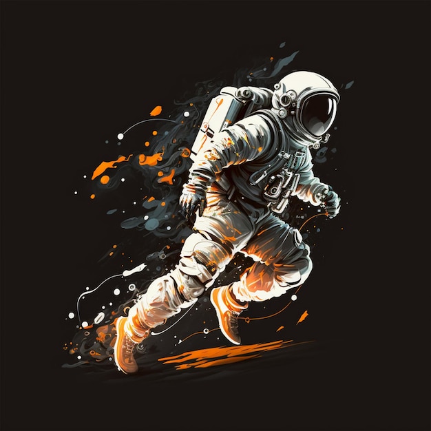 astronaut digitale kunst, Retro activa, geïsoleerd op zwarte achtergrond