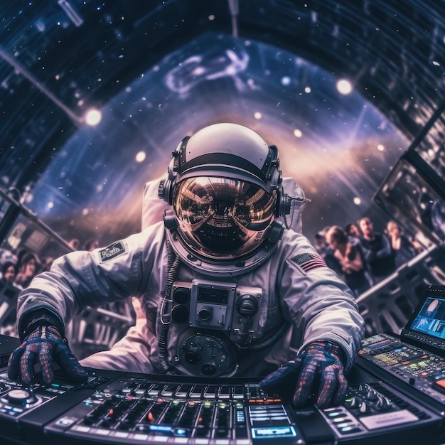Photo astronaut dj making music