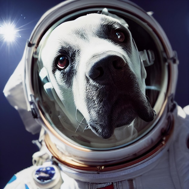 Astronaut dog portrait with spacesuit uniform 3d rendering illustration