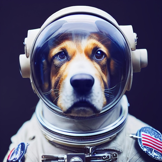 Photo astronaut dog portrait with spacesuit uniform 3d rendering illustration