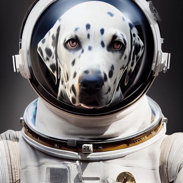 Foto ritratto di cane astronauta con illustrazione di rendering 3d uniforme della tuta spaziale