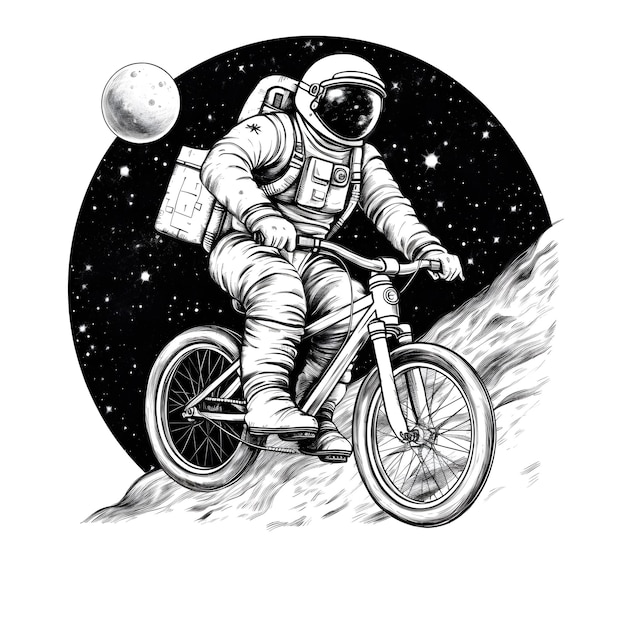 astronaut drawing on the moon riding a bicycle generative ai