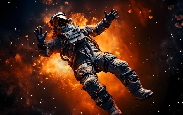 Astronaut drijft boven de maan 3D-illustratie