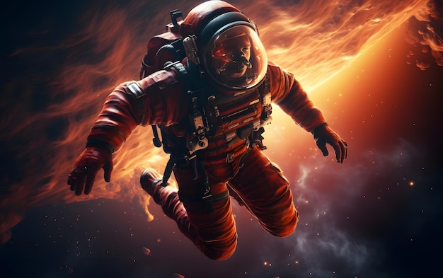 Astronaut drijft boven de maan 3D-illustratie