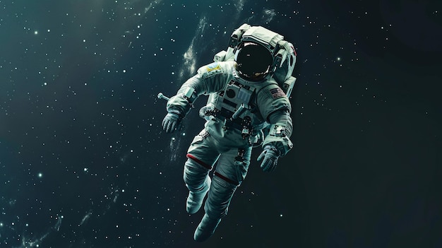 Astronaut drijft zonder zwaartekracht in de ruimte.