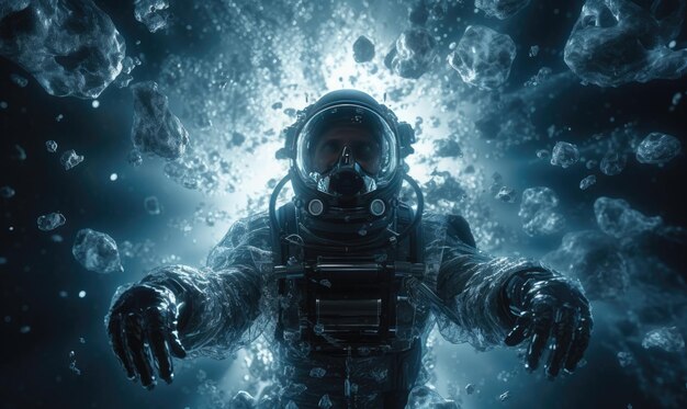 The astronaut explored the mysterious depths of the ocean wearing a specialized underwater suit designe designe