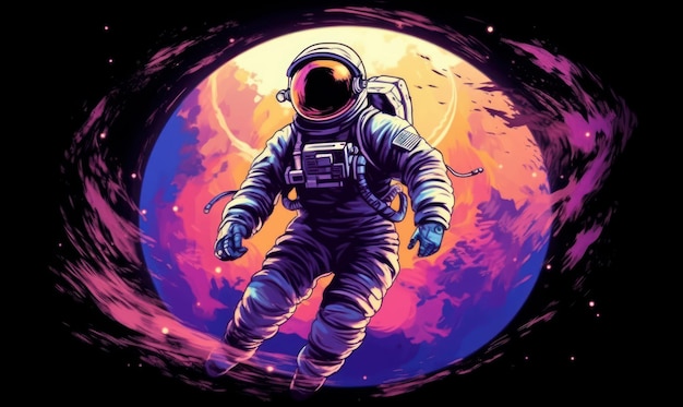 銀河を探検する宇宙飛行士のカラフルな宇宙イラスト背景生成 Ai