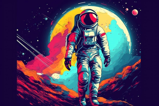 Astronaut Exploring the Galaxy Colorful Space Illustration Background Generative Ai