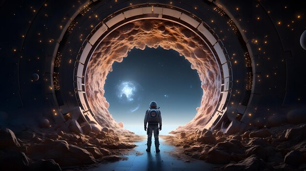 Photo astronaut exploring the space tunnel