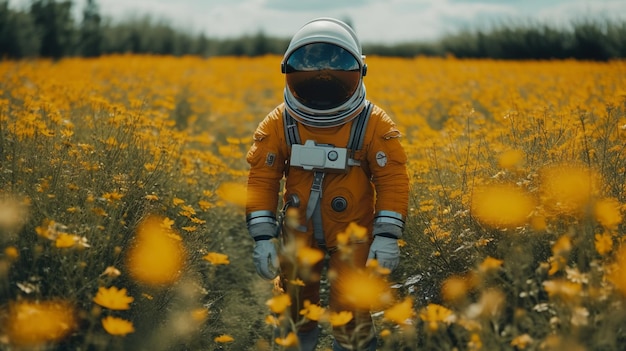 Astronaut on field dandelions flower aesthetic generative ai