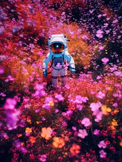 astronaut in a field of flowers generative ai