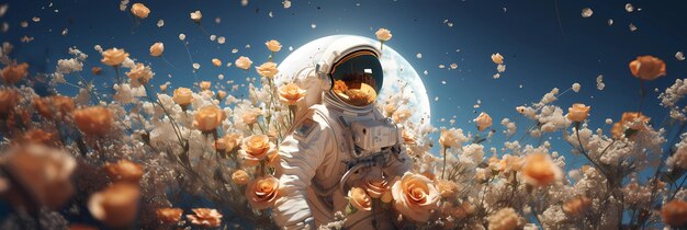 Astronaut in a field of flowers