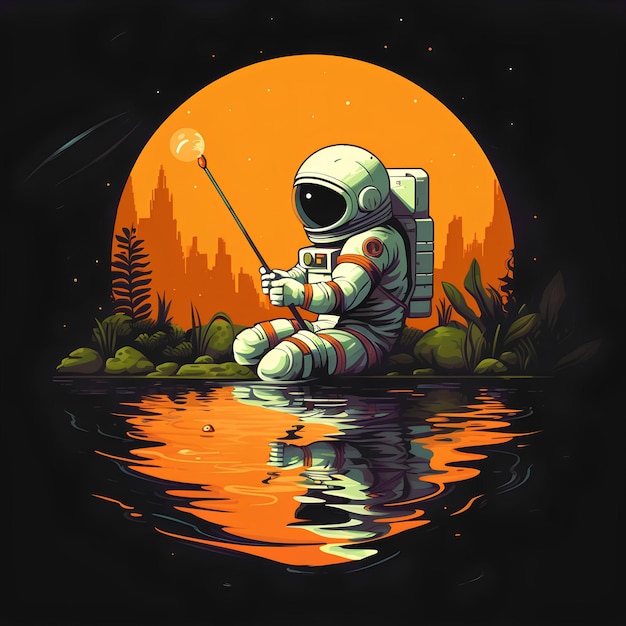 Photo astronaut fishing in sadness