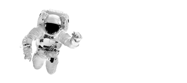 Photo astronaut flies over the white backgrounds