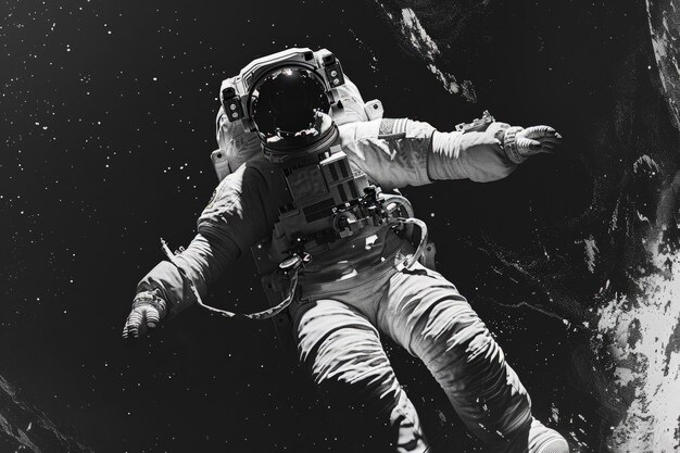 Photo an astronaut floating in the air above the earth