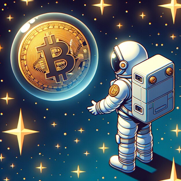 Astronaut floating crypto planet