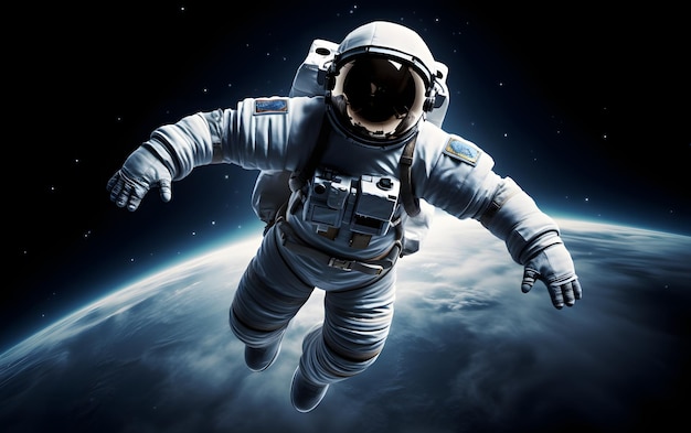 Astronaut floating above moon 3D illustration